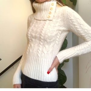 Banana republic angora wool thick cable turtleneck sweater off white